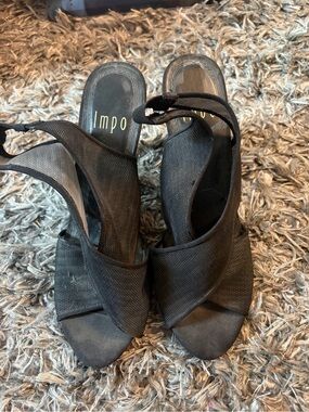 Impo Black Crisscross Open-Toe Slingback Heels